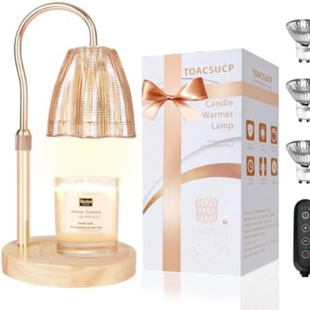 Candle Warmer Lamp with 3 Bulbs, Adjustable Height Dimmable Candle Warmer